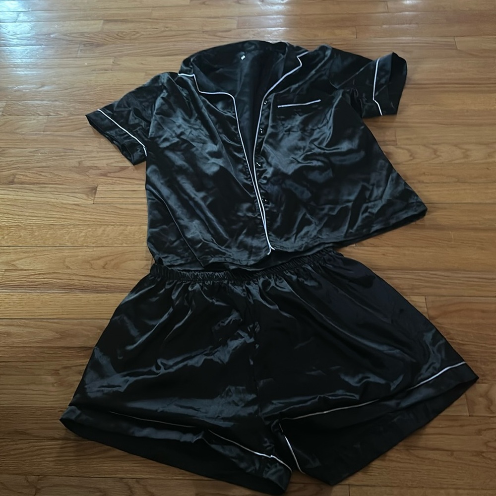black satin pj set